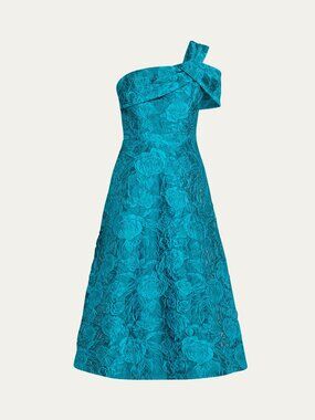 NWT Rickie Freeman for Teri Jon One-Shoulder Floral Jacquard Midi Dress